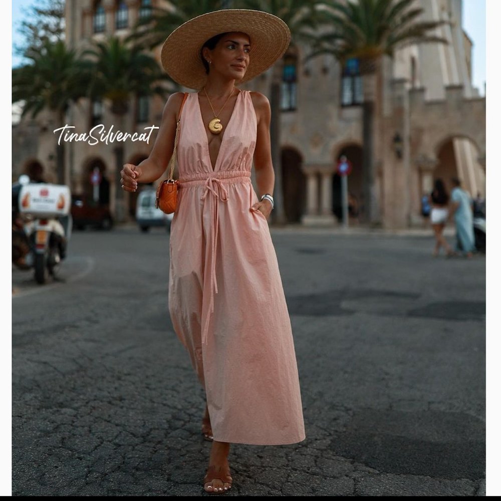 Zara Nylon Midi Dress Peach NWT